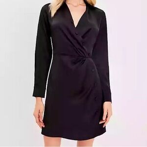 LOFT Black Satin Wrap Dress NWT